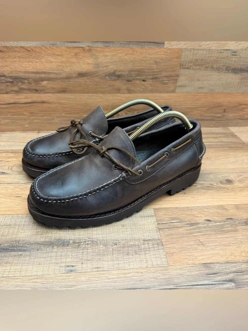 LL Bean size Men SZ 9EE Allagash Handsewn Mocs One-Eye Brown Leather Boat Shoes